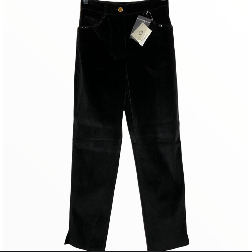 St. John Black Velvet Pants With Rhinestone Studded Pockets. Size 2